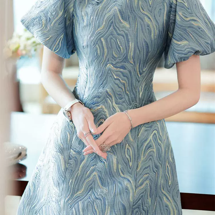 1842 Women's Summer Puff Sleeve Cheongsam Dress Paper Pattern - Image 2