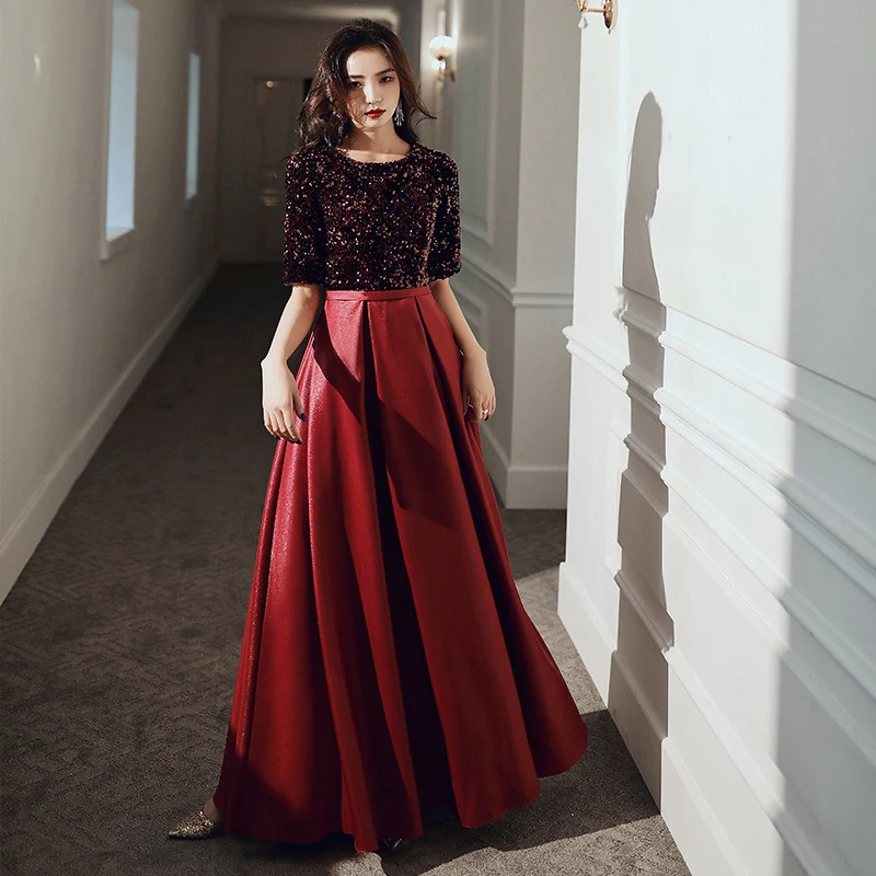 New Blue Birthday Party Dress Long Host Dinner Evening Dress Thin Women Winter - Image 7