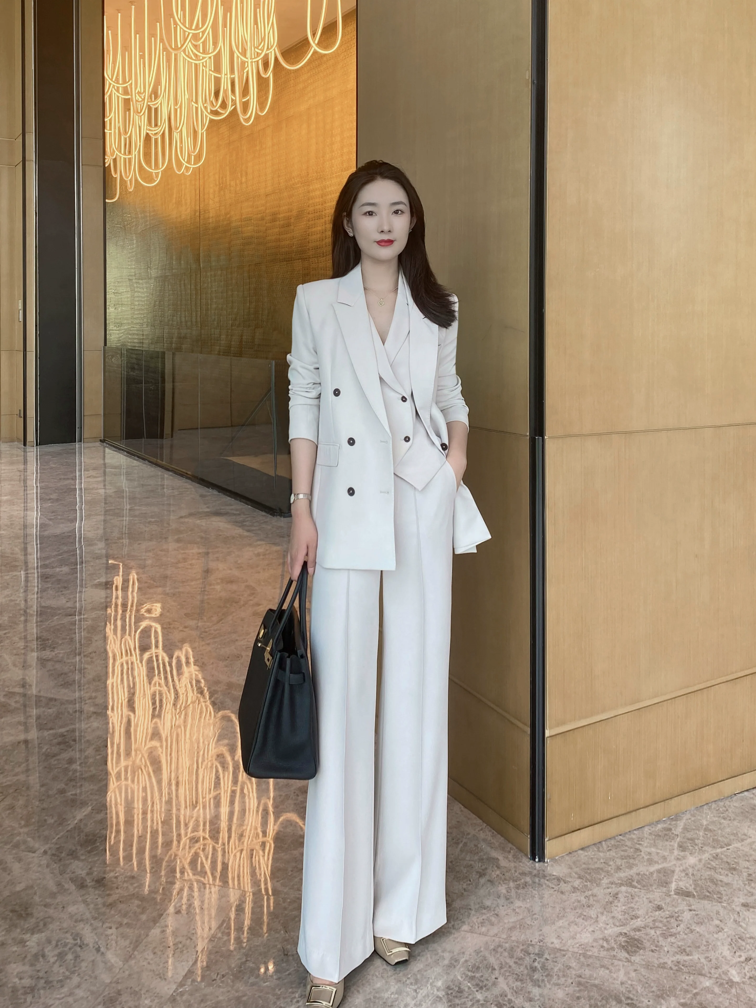 Apricot Gray Women's 3-Piece Suit Set – Jacket Vest Trousers