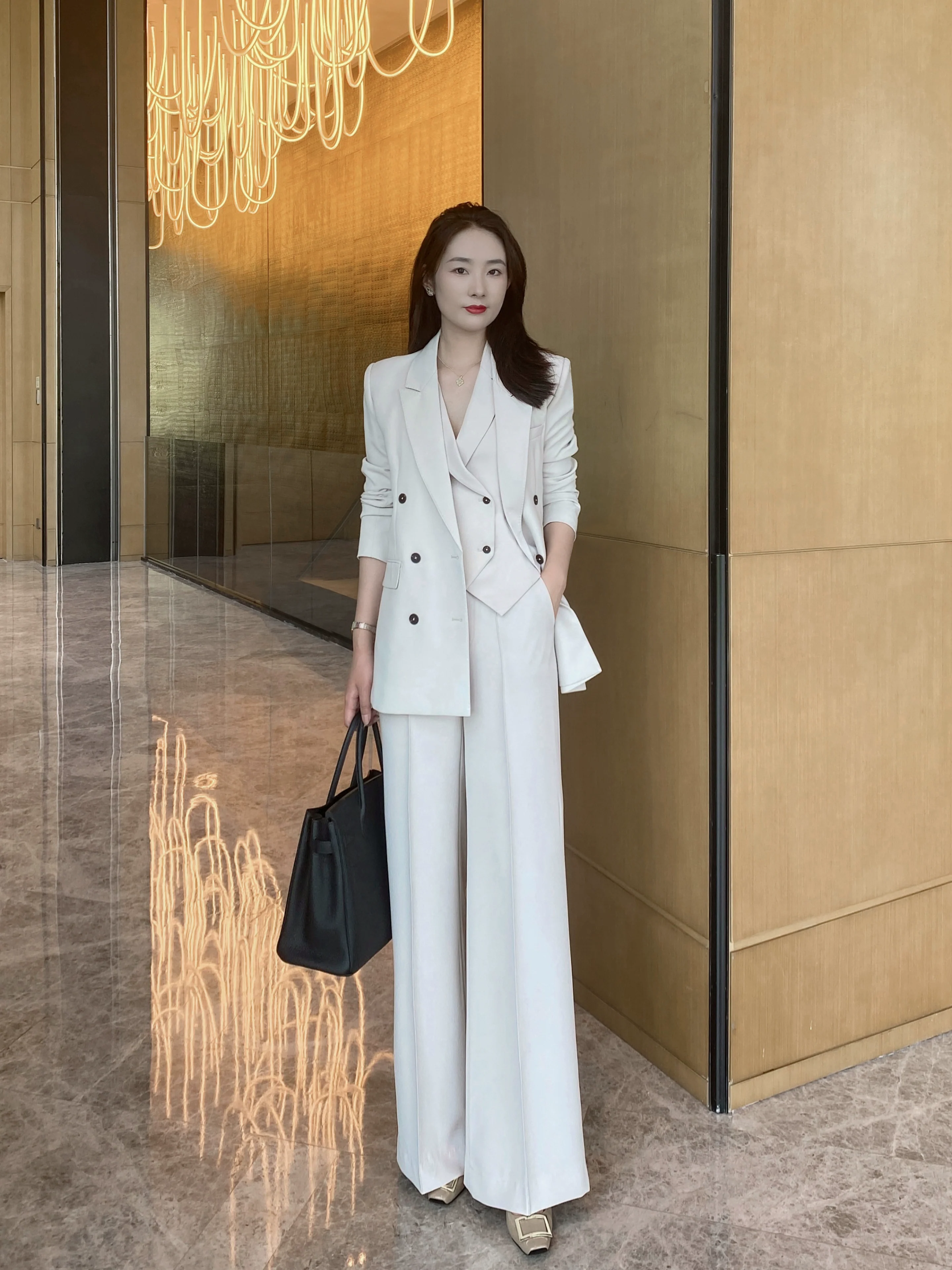 Apricot Gray Women's 3-Piece Suit Set – Jacket Vest Trousers - Image 2