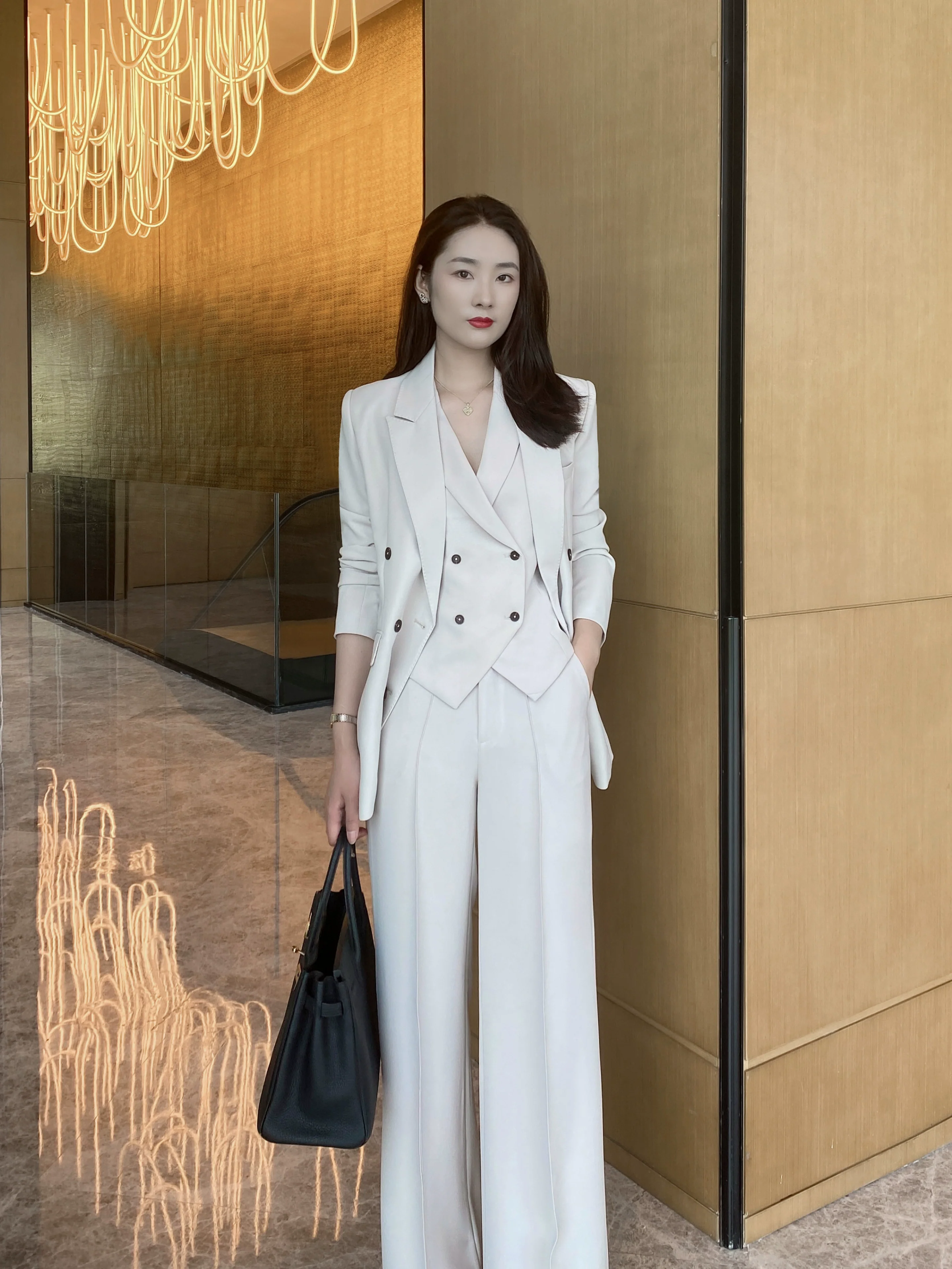 Apricot Gray Women's 3-Piece Suit Set – Jacket Vest Trousers - Image 3