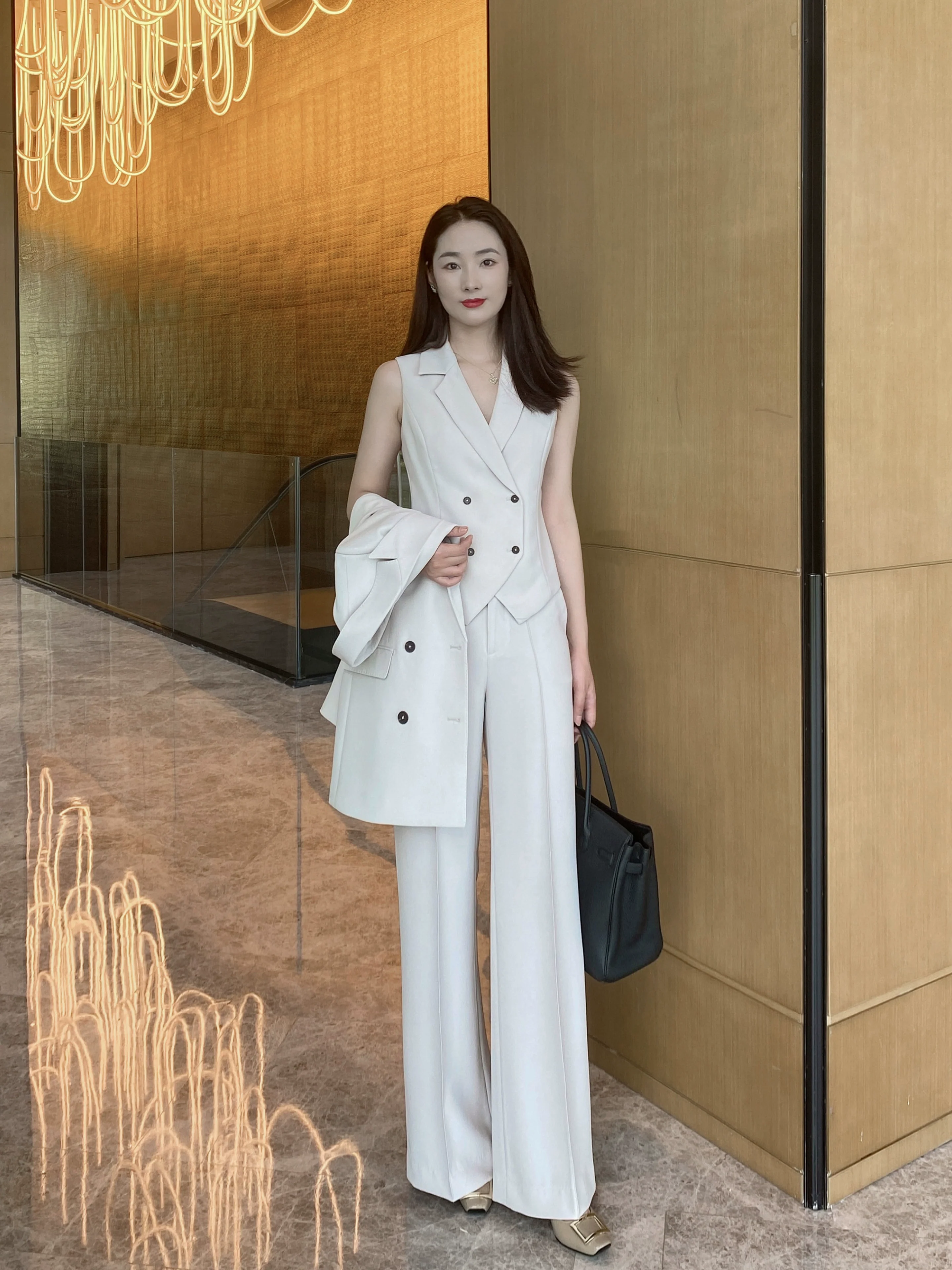 Apricot Gray Women's 3-Piece Suit Set – Jacket Vest Trousers - Image 4