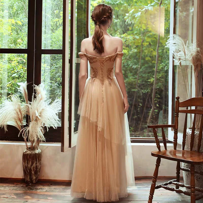 Atmospheric evening dress skirt female new banquet fashion temperament host dress sexy word shoulder long section - Image 3