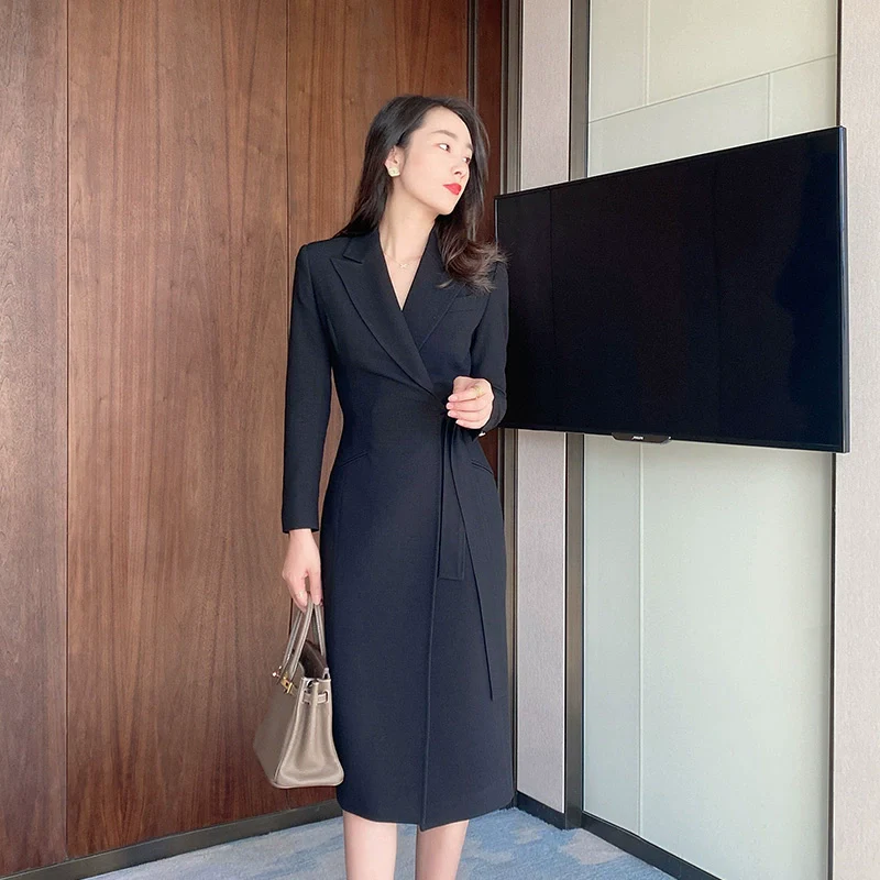 Autumn Black Classic Suit Jacket with Elegant Long Skirt - Image 6