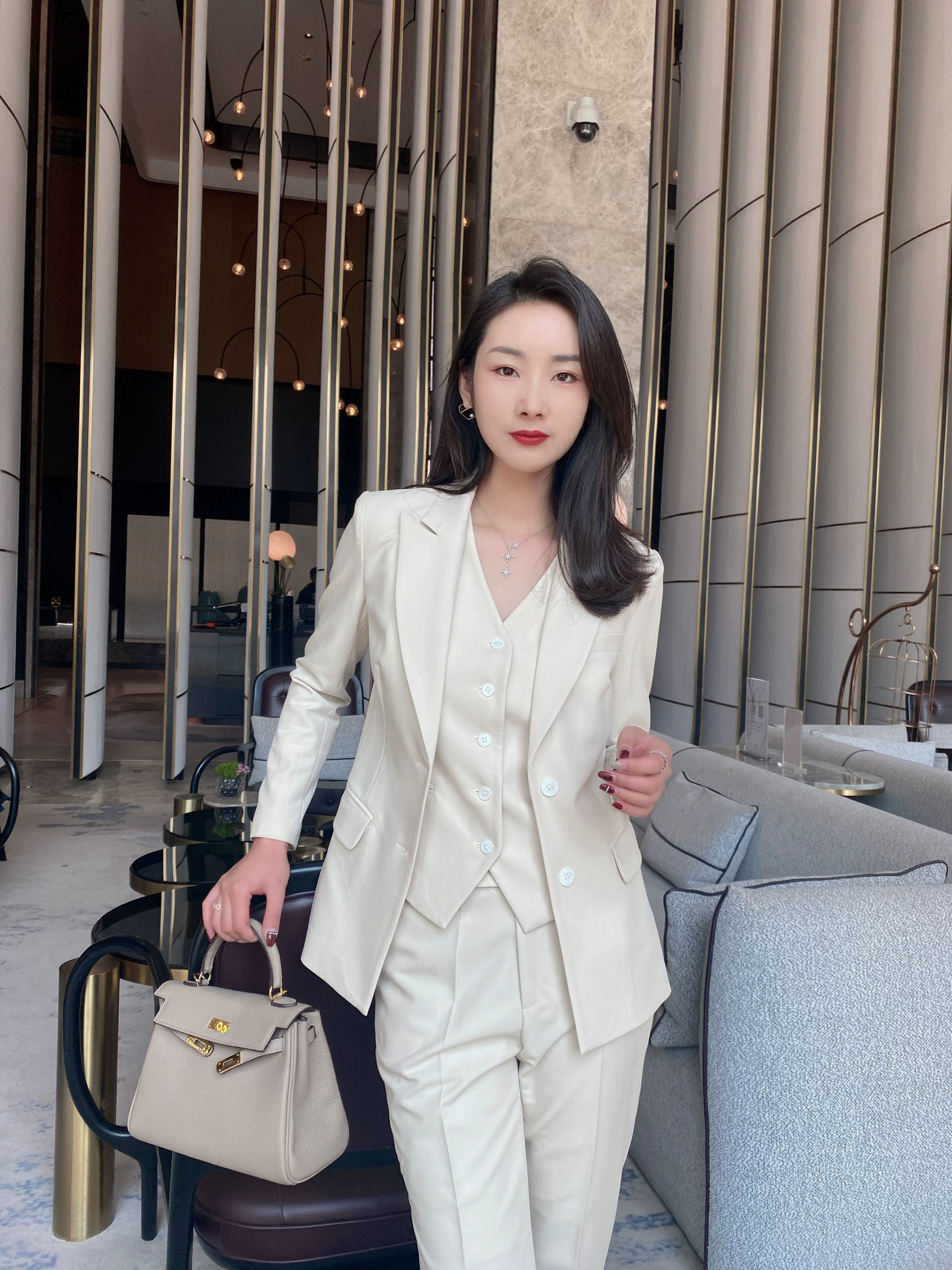 Autumn Oat Color 3-Piece Suit Set – Vest, Trousers, Jacket - Image 3