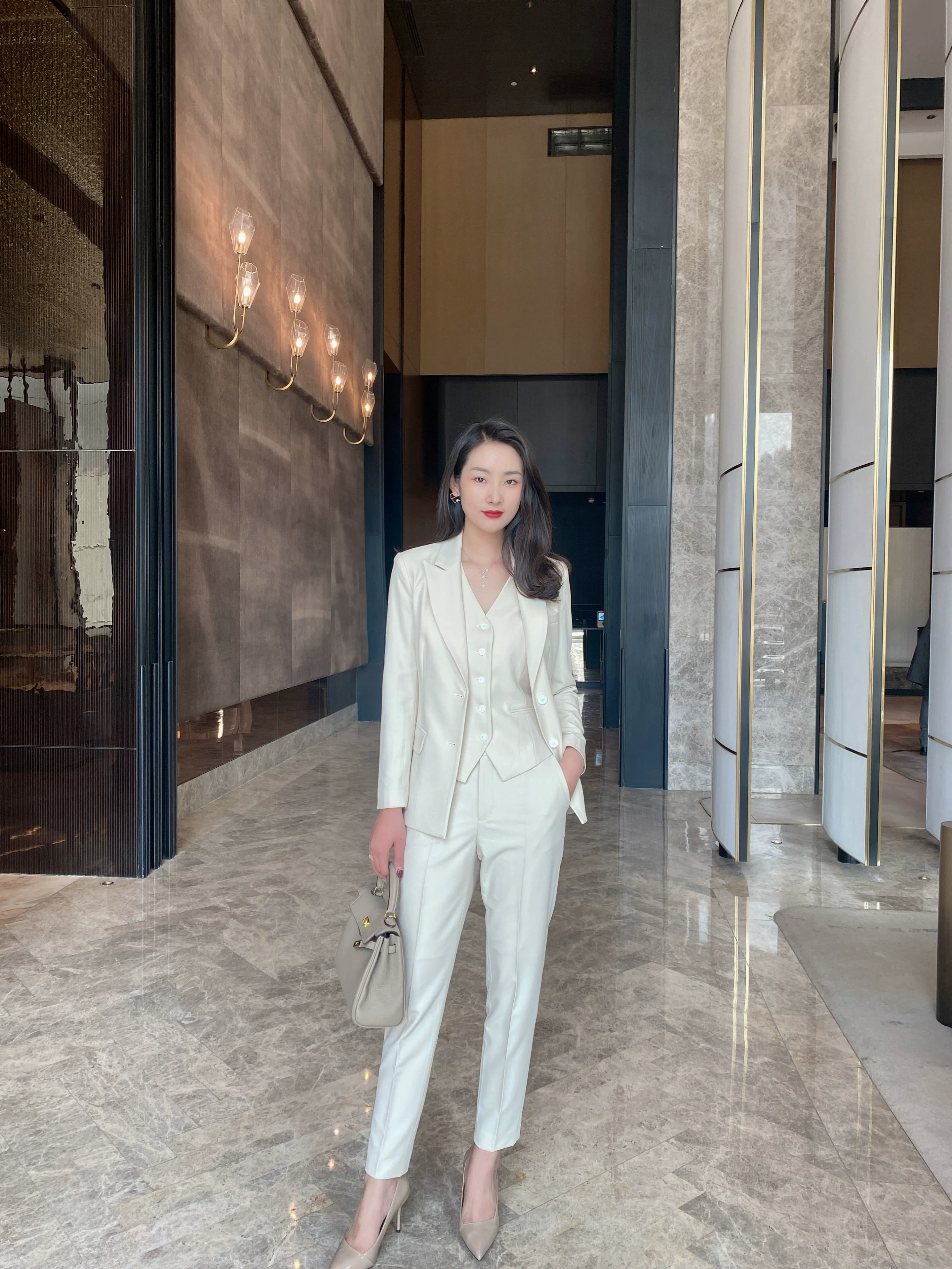 Autumn Oat Color 3-Piece Suit Set – Vest, Trousers, Jacket - Image 4