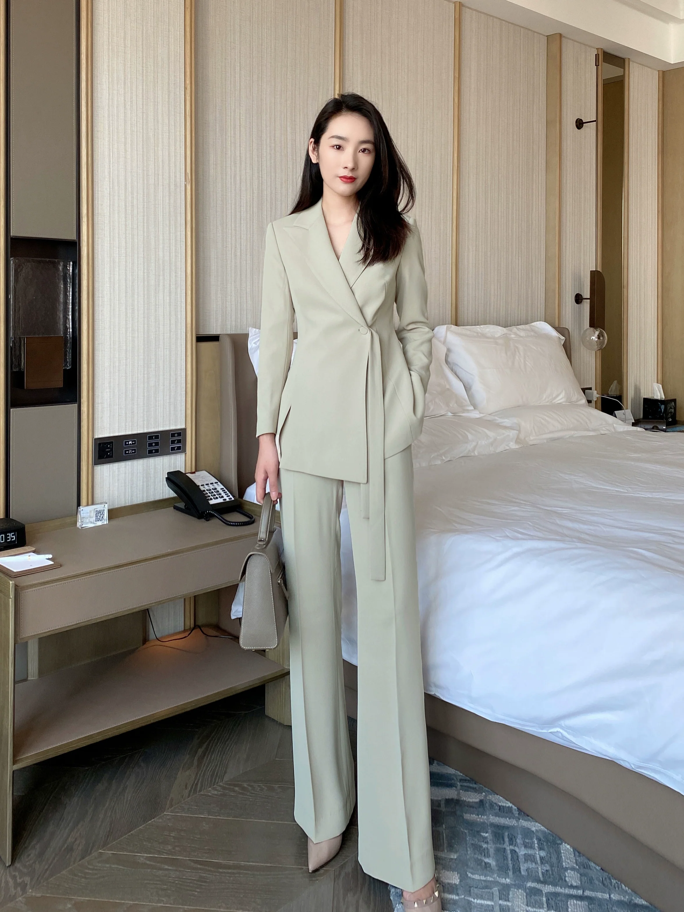 Avocado Green Slim-Fit Women's Suit Set with Trousers - Image 5