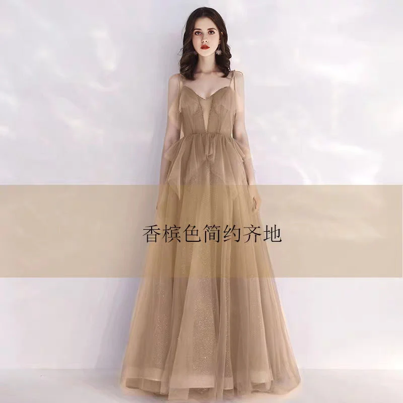 Banquet evening dress long section new strap small trailing noble temperament party host dress female dress - Image 6
