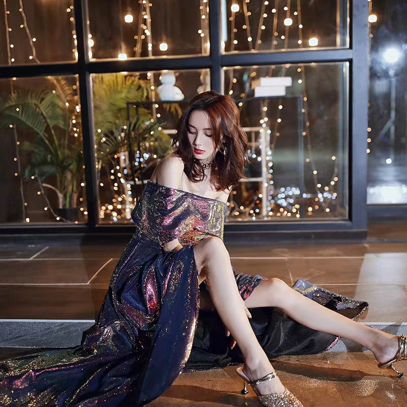 Banquet evening dress new autumn and winter high quality one word shoulder long paragraph sequins host dress skirt female - Image 2