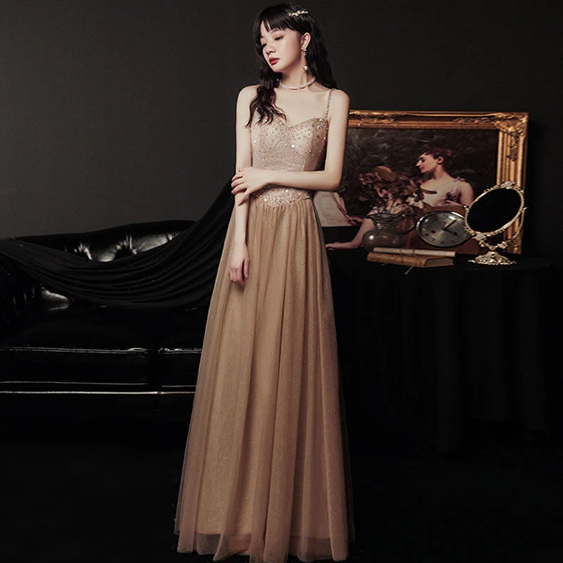 Banquet evening dress new champagne-colored sling fairy temperament dream sequin famous birthday dress long. - Image 5