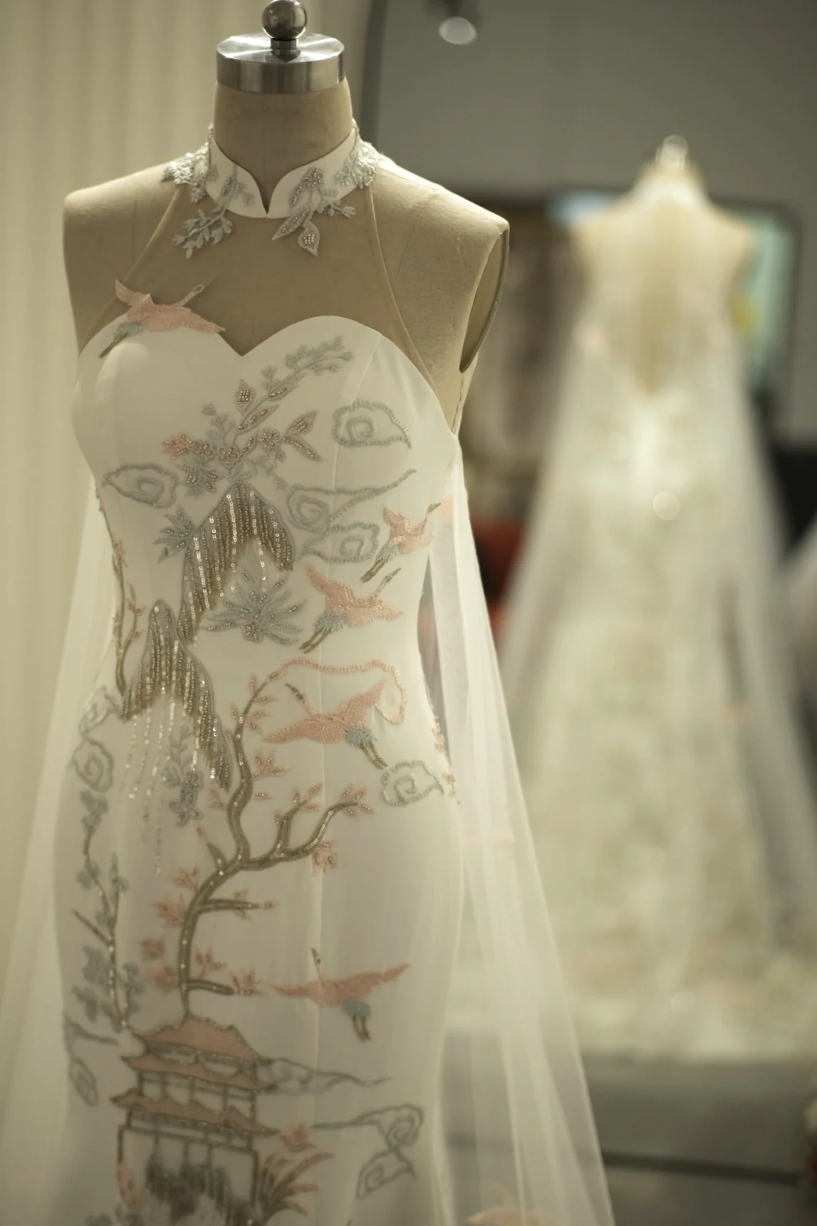 Lux Fabric Full Lace Cheongsam with Beading Wedding Gown | Ready-to-Wear - Image 3