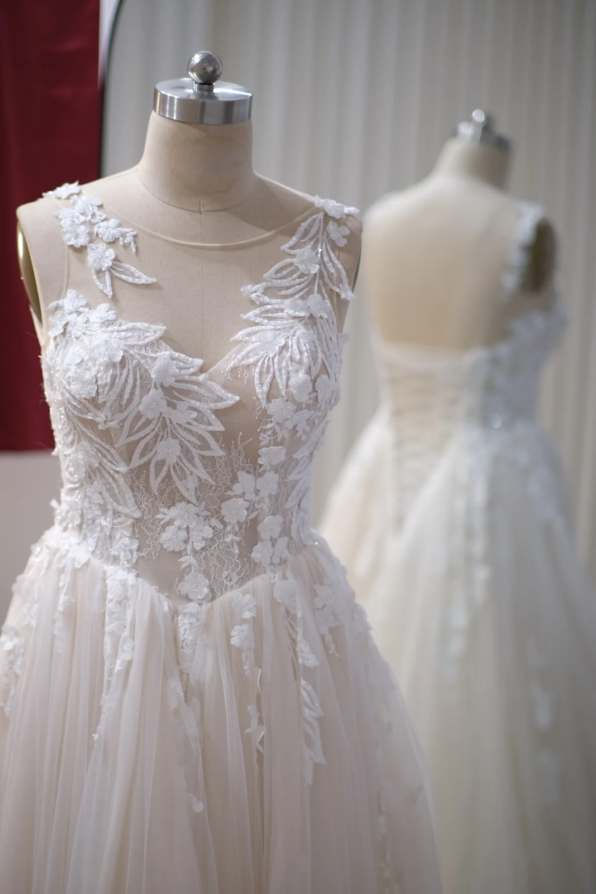 Lux Fabric Full Applique Lace with Beaded Wedding Gown Size L | Ready-to-Wear - Image 3