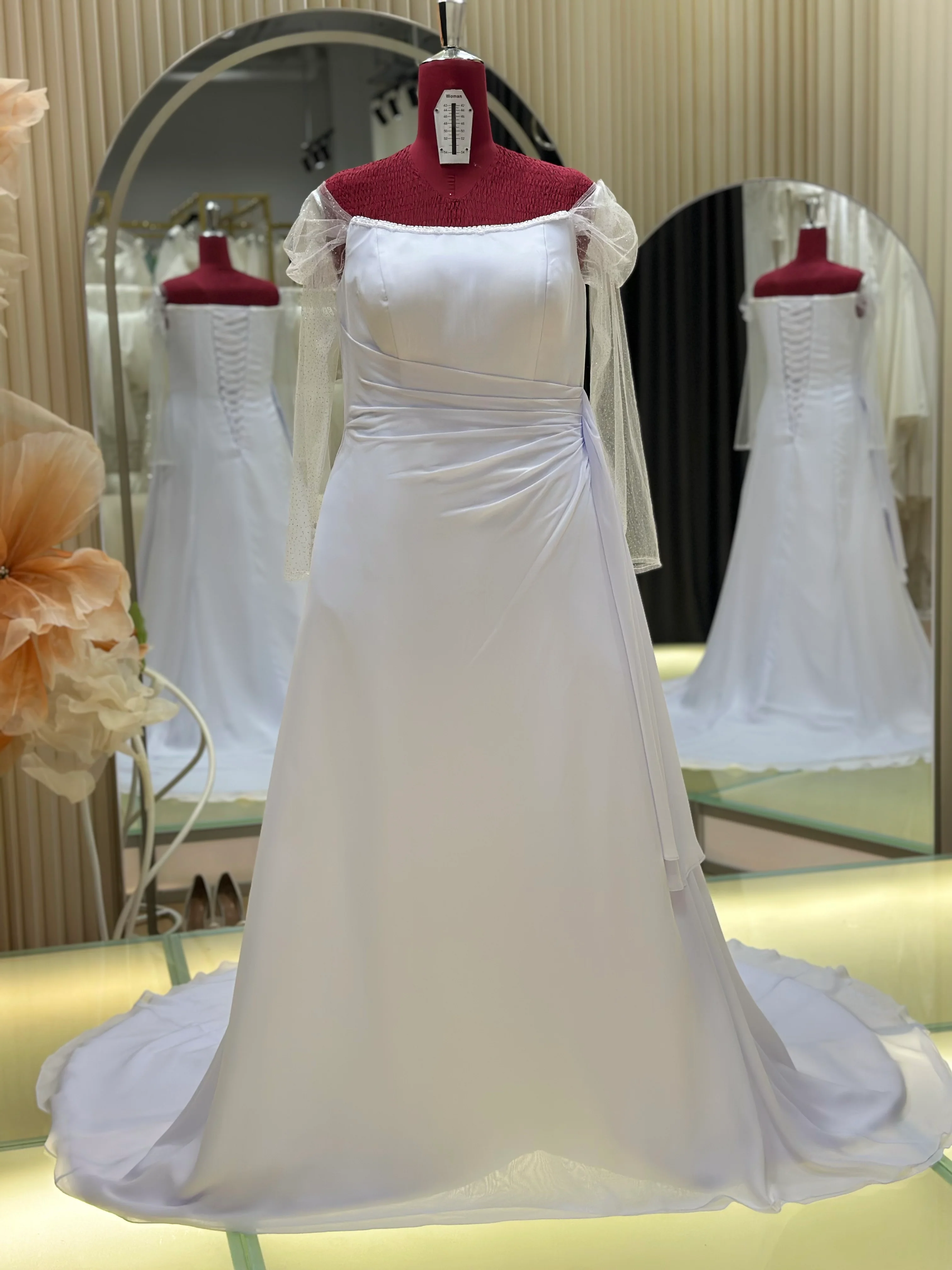 Premium Pleated Plain Wedding Gown Size 3XL-5XL | Ready-to-Wear - Image 3