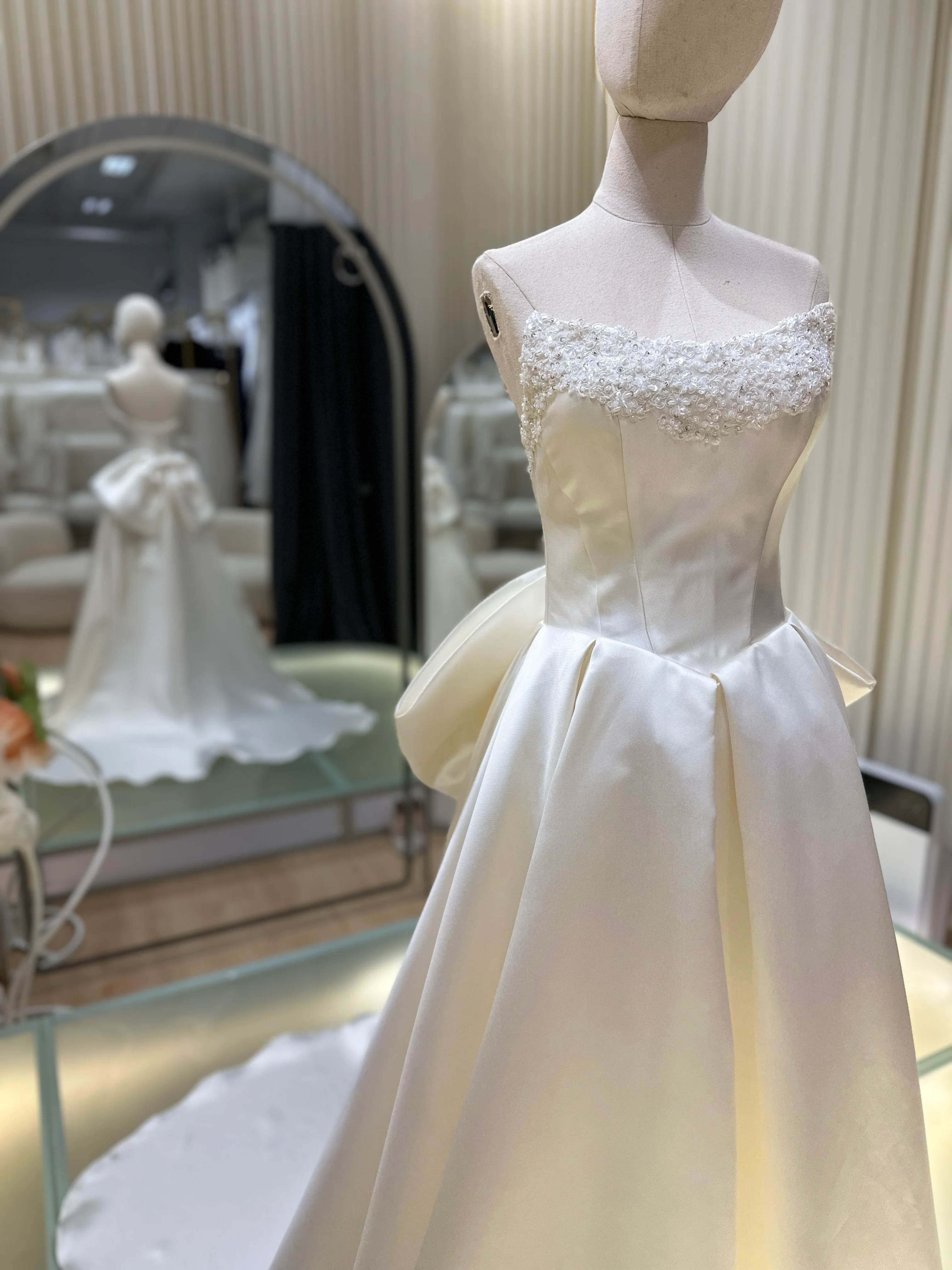 Opulent Pearl Half-Lace Beaded Wedding Gown | Ready-to-Wear - Image 3