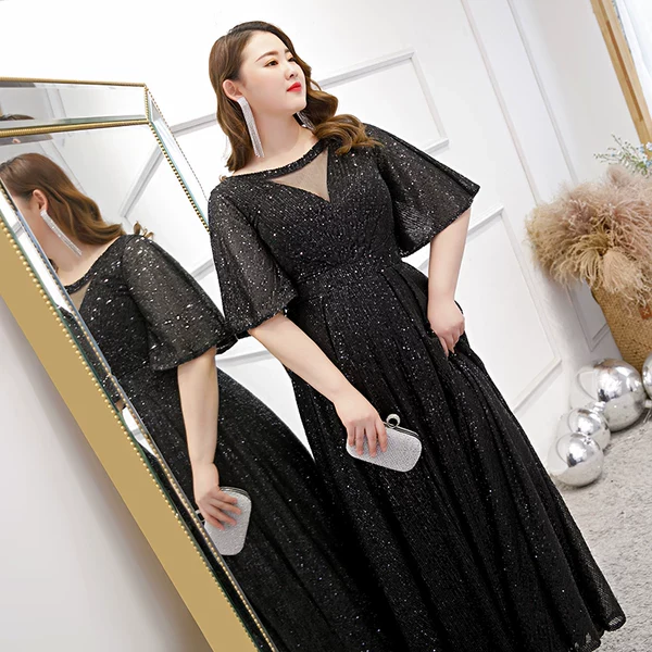 Black Nail Sequins Fitted Evening Dress - Image 4