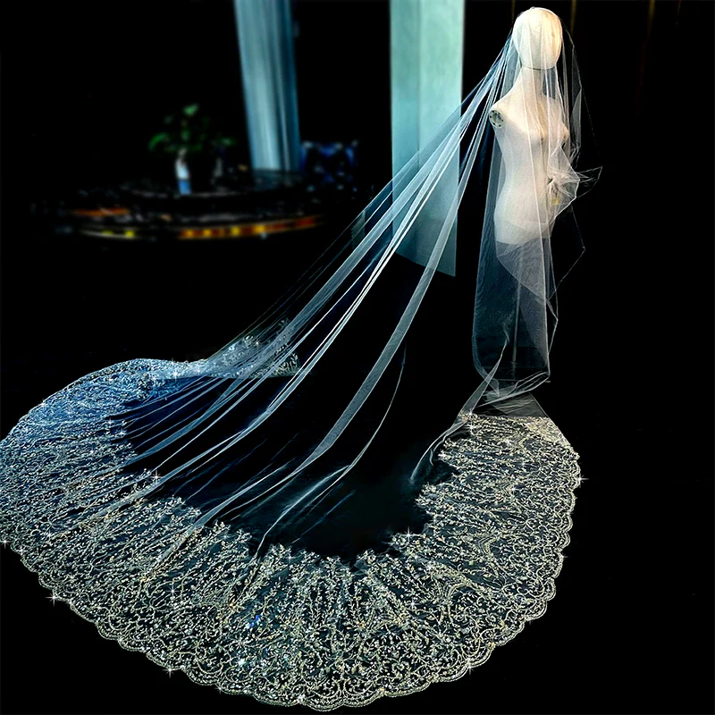Bridal Wedding Veil Heavy Industry Bead Embroidery - Image 3