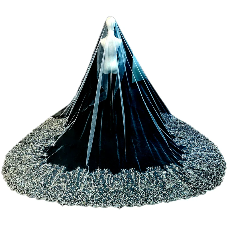 Bridal Wedding Veil Heavy Industry Bead Embroidery - Image 5