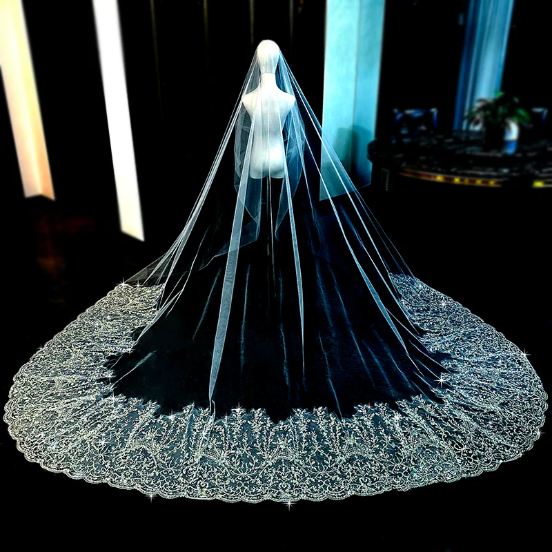 Bridal Wedding Veil Heavy Industry Bead Embroidery - Image 6