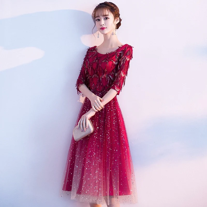 Bride Toasting Suit Celebrity ReceptionWedding Bridesmaid Dress Evening Party Dress Women Midi Dress Red Slim Elegant - Image 5