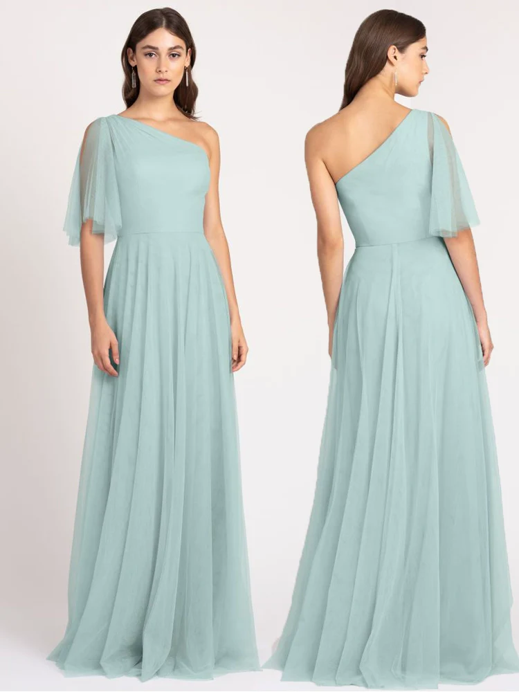 Bridesmaid Dress Mesh A-Line High Waist Long Sleeve - Image 11