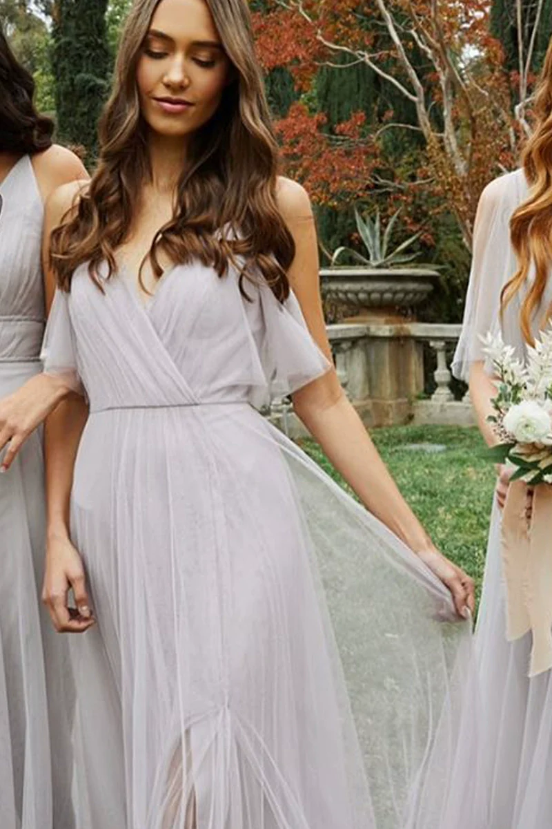 Bridesmaid Dress Mesh A-Line High Waist Long Sleeve - Image 12