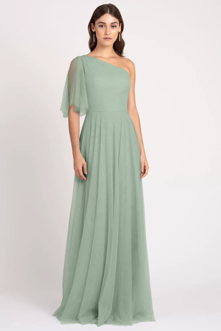 Bridesmaid Dress Mesh A-Line High Waist Long Sleeve - Image 13