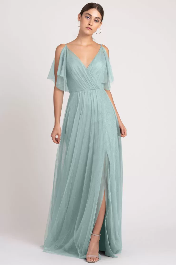 Bridesmaid Dress Mesh A-Line High Waist Long Sleeve - Image 14