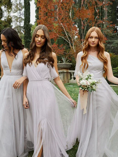 Bridesmaid Dress Mesh A-Line High Waist Long Sleeve - Image 2