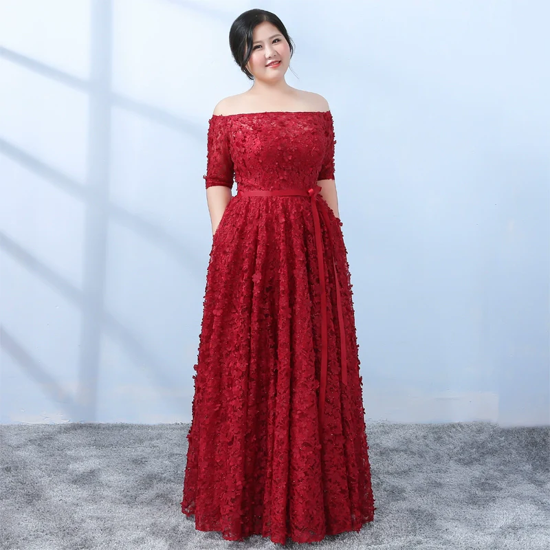 Burgundy Open Shoulder Evening Dress - Image 5