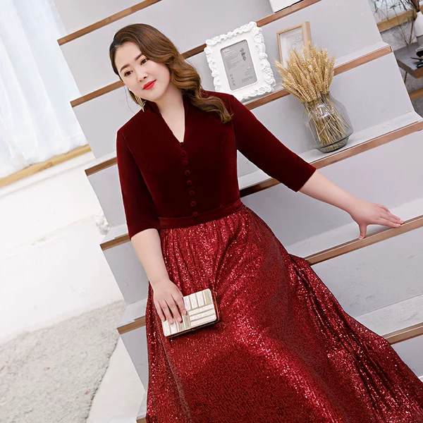 Burgundy Velvet Evening Dress - Image 2