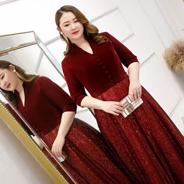 Burgundy Velvet Evening Dress - Image 3