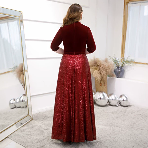 Burgundy Velvet Evening Dress - Image 4