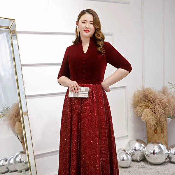 Burgundy Velvet Evening Dress - Image 5