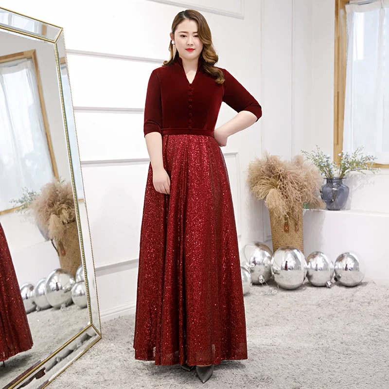 Burgundy Velvet Evening Dress - Image 6