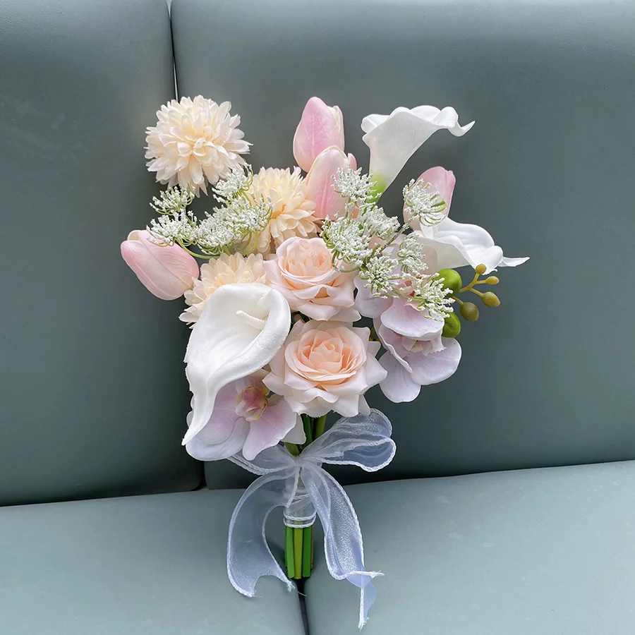 Champagne Color Artificial Flower Bouquet Prop for Wedding Photography - Image 2