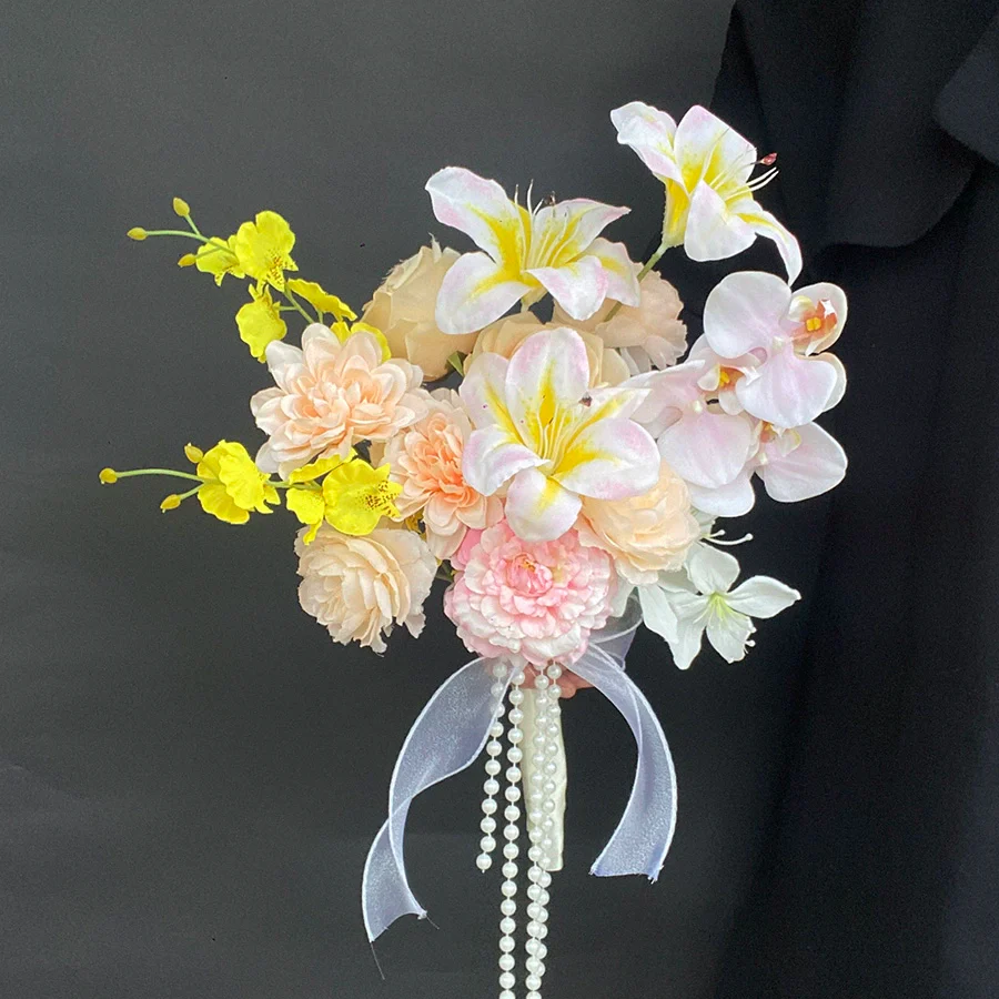 Champagne Color Artificial Flower Bouquet Prop for Wedding Photography - Image 7