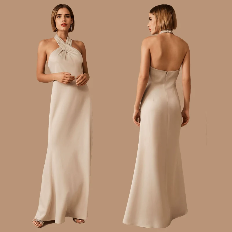 Champagne Colored Fitted Bridesmaid Dress - Image 7