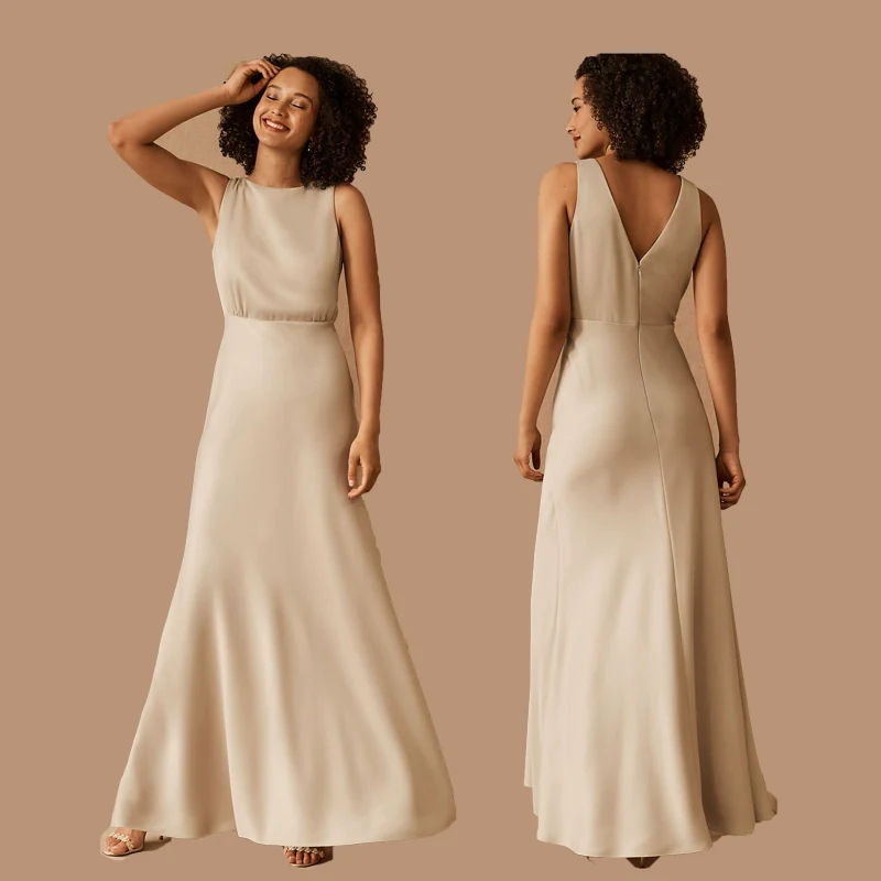 Champagne Colored Fitted Bridesmaid Dress - Image 8