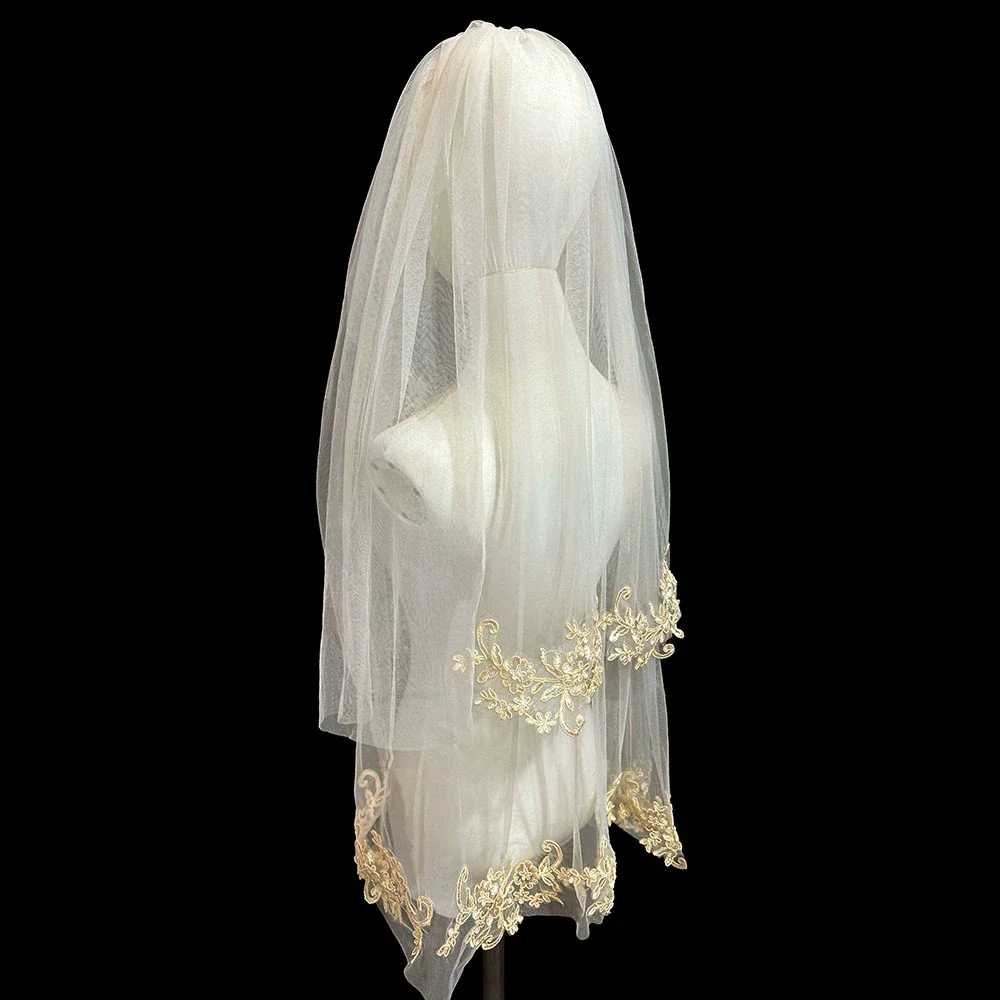 Champagne Double-Layer Bridal Veil | Amehandmadesg - Image 3