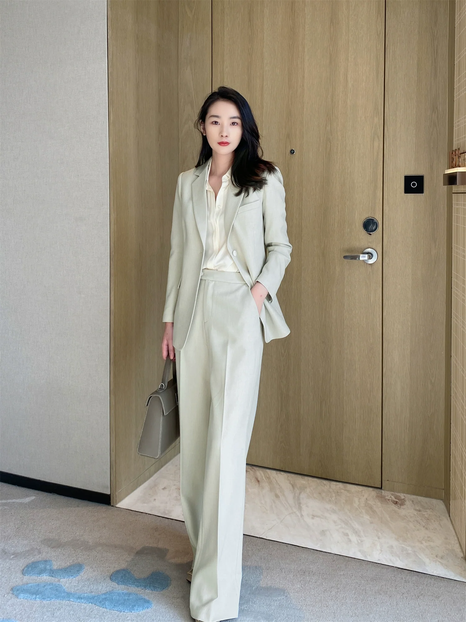 Cream Green Oversized Leisure Suit Set with Straight Trousers - Image 6