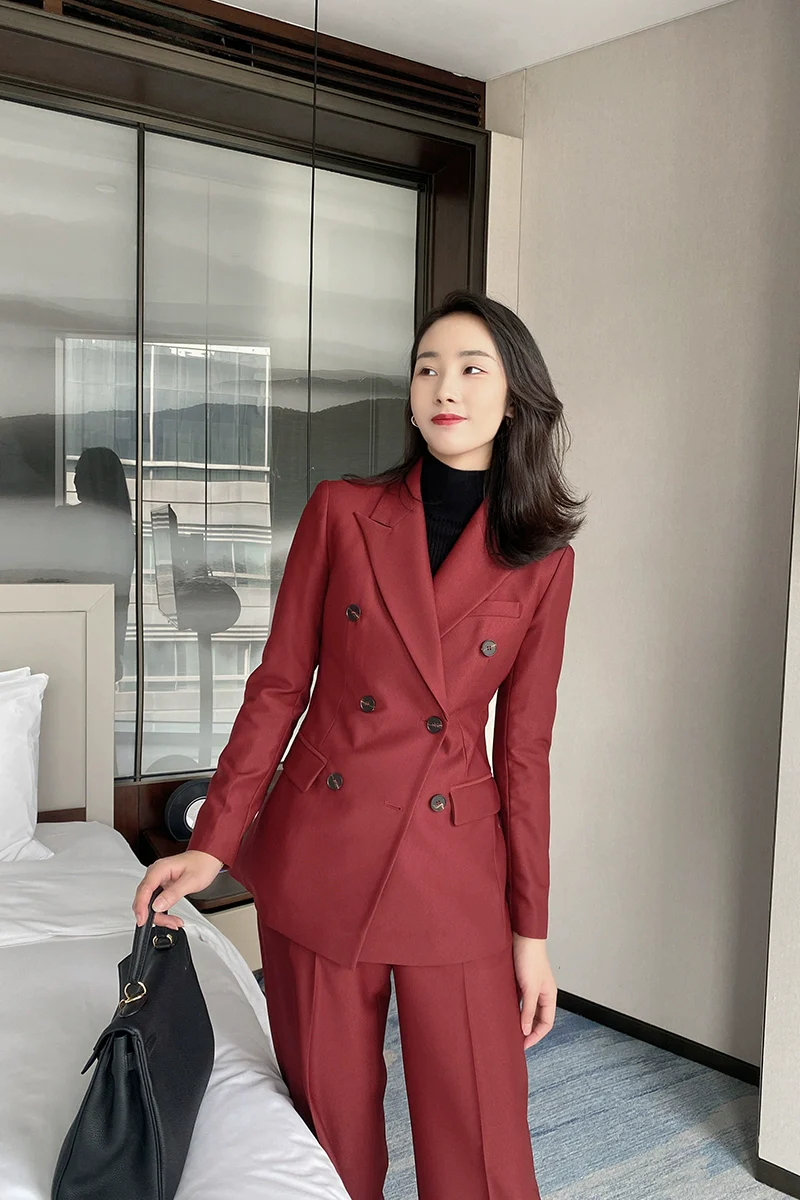 Demi-season Burgundy Women’s Suit Set – Slim Fit Jacket & Trousers - Image 3