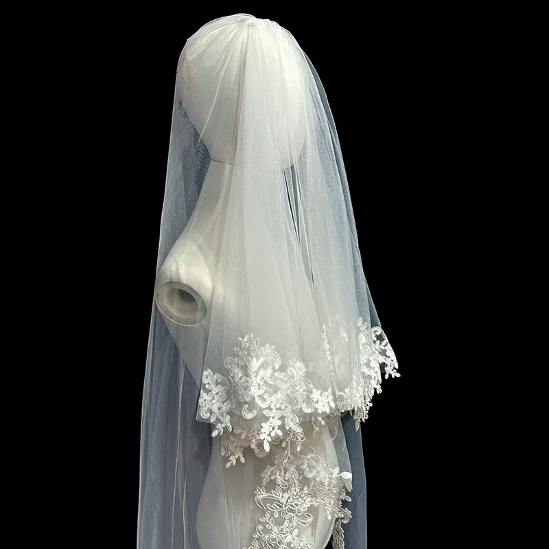 Double Layer Lace Wedding Veil - Image 5