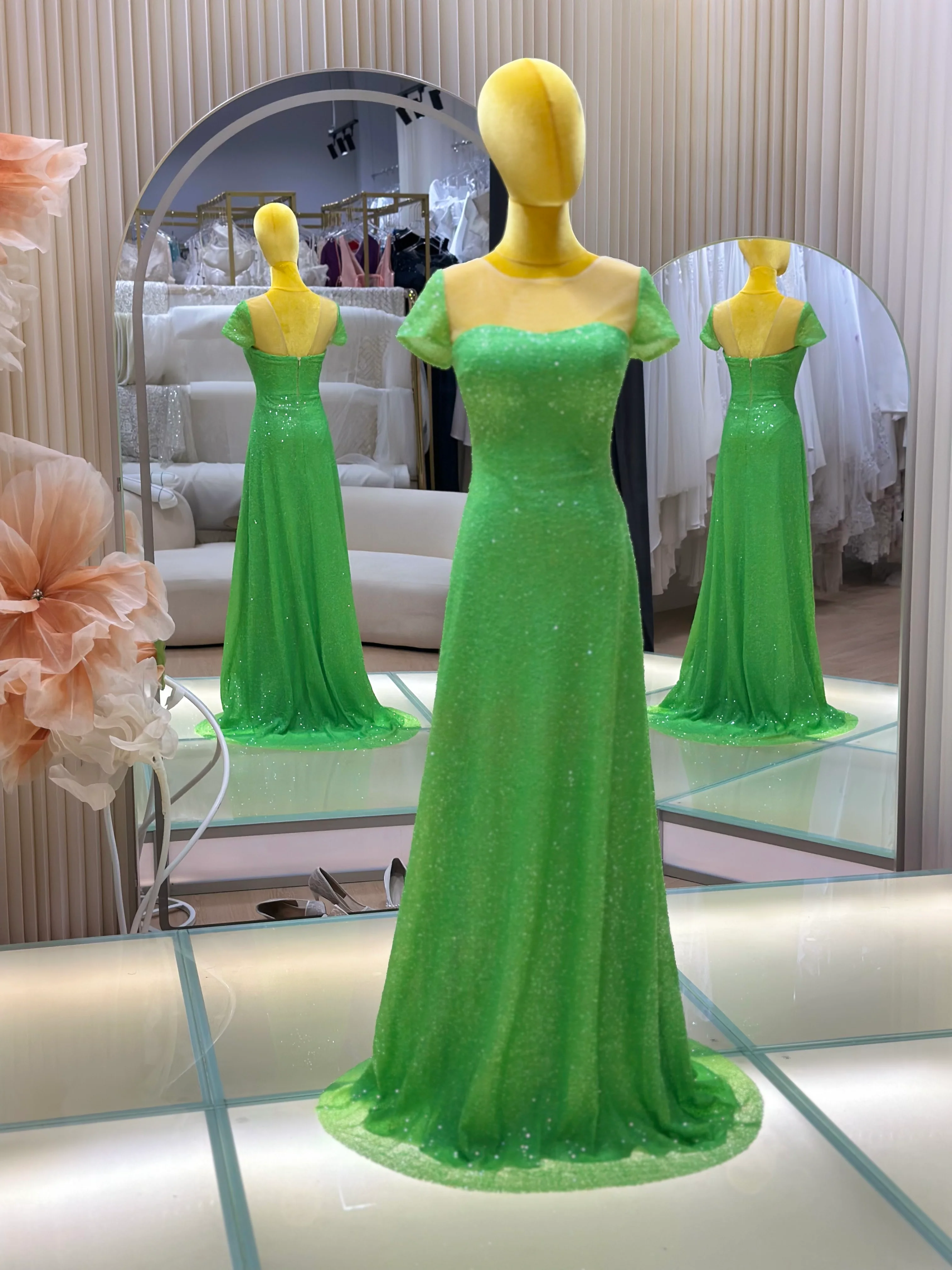 Emerald Enchantment Sequin Lace Evening Gown | Ready-to-Wear