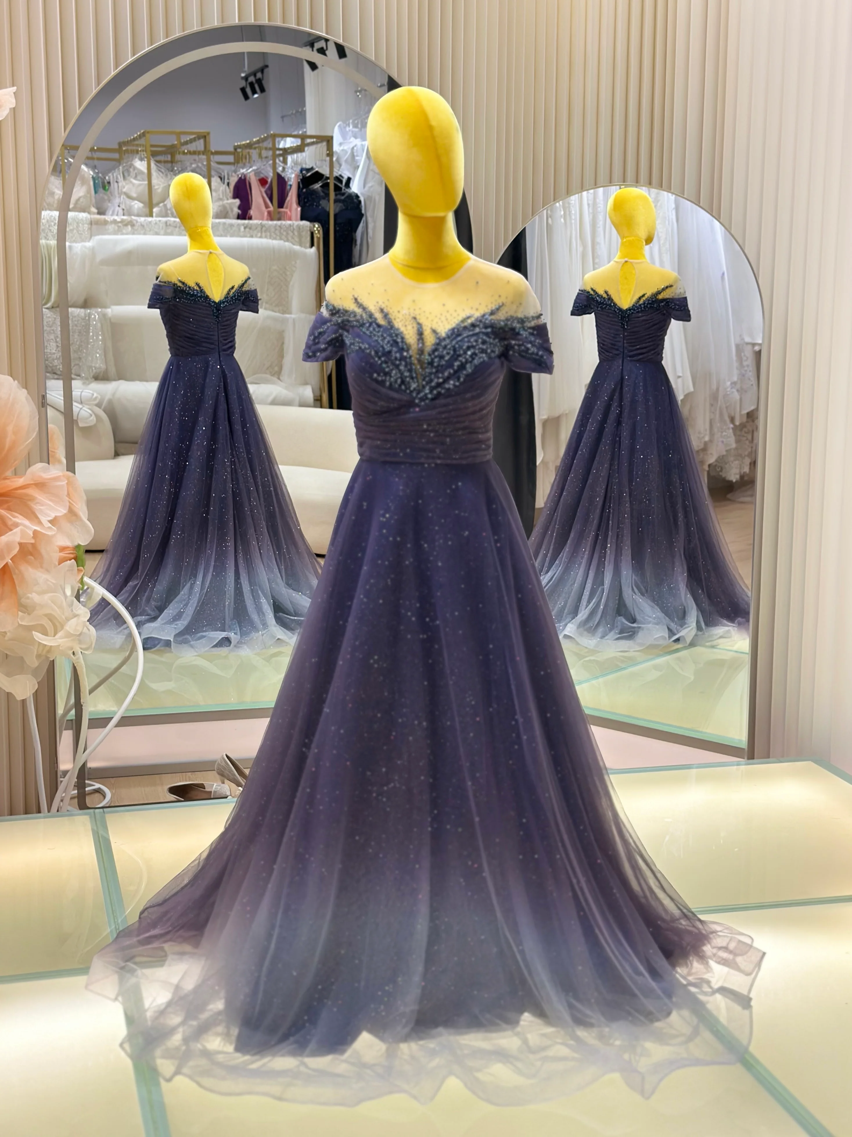 Midnight Gold Lace Beaded Evening Gown | Ready-to-Wear - Image 2