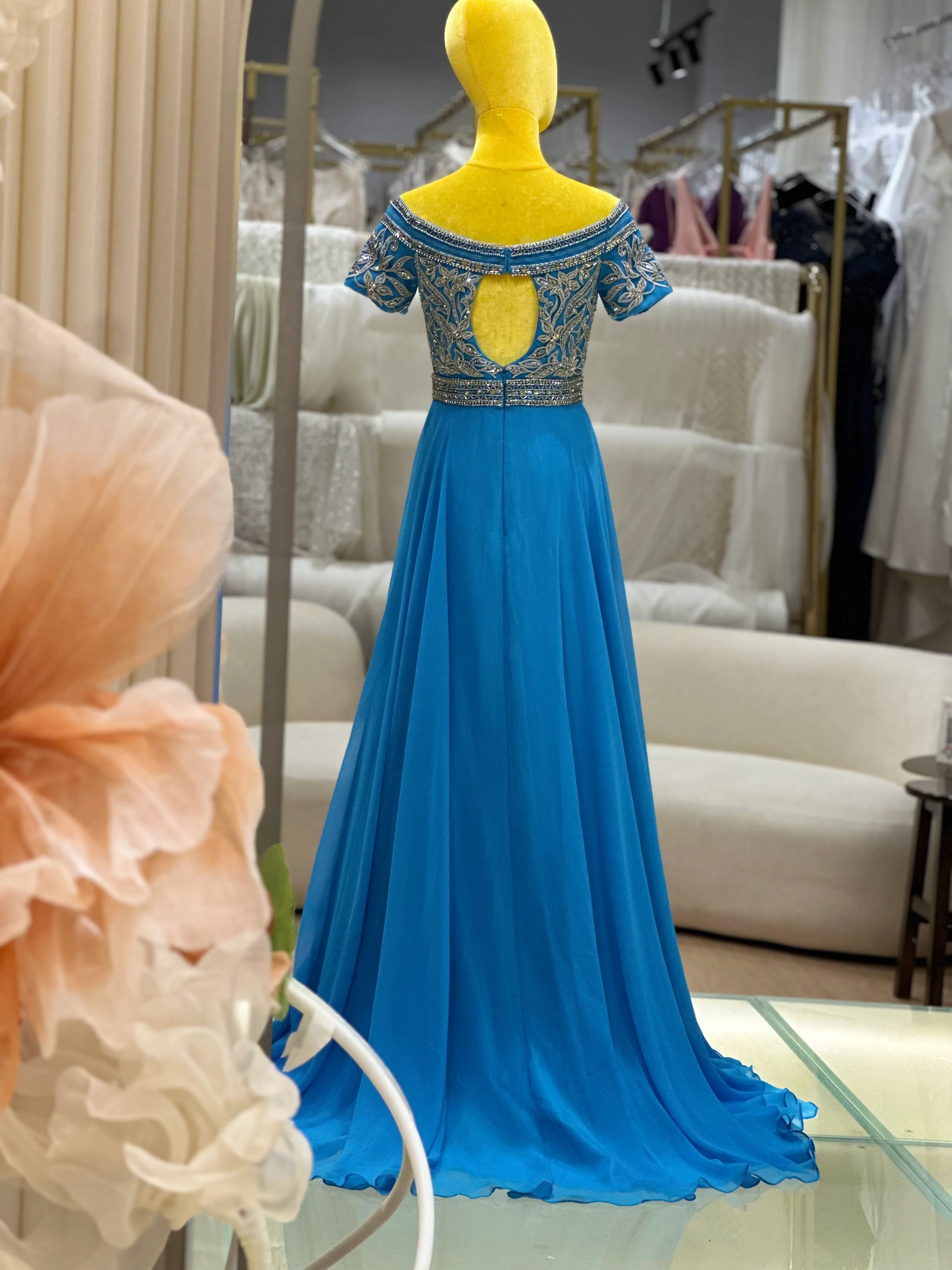 Royal Azure Beaded Lace Evening Gown | Ready-to-Wear - Image 8