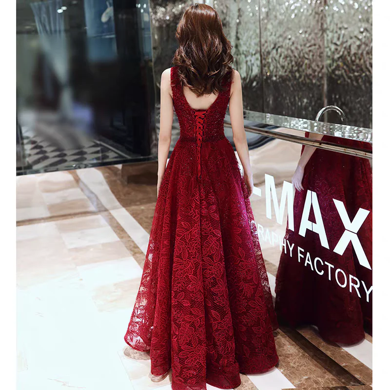 EG-SALE-AME-00113 Burgundy toast dress bride high-end wedding day casual dress high-end evening dress engagement dress - Image 4