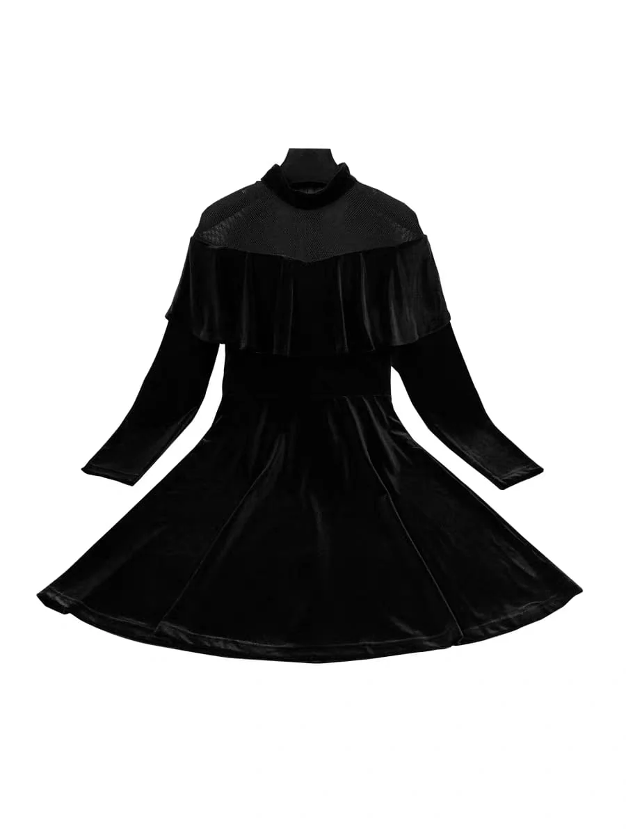 EG-SALE-AME-00153 Celebrity temperament mesh splicing velvet dress French retro skirt autumn and autumn women's small dress - Image 2