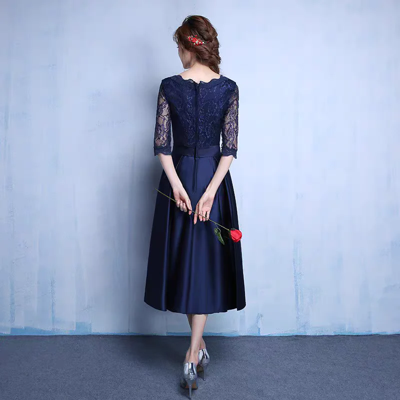 EG-SALE-AME-00178 New style evening dress mid-length long-sleeved wedding dress toast dress - Image 4