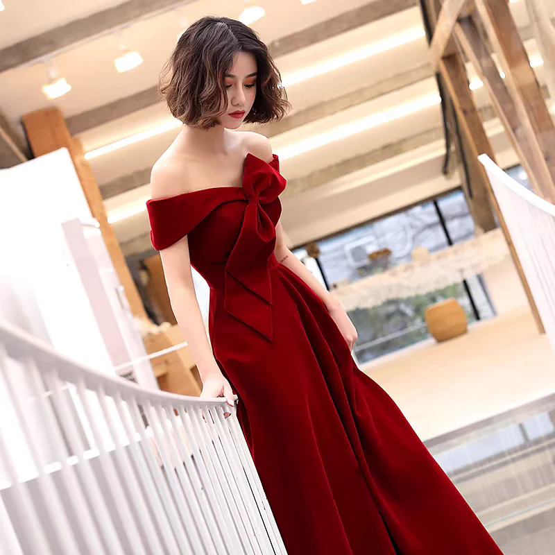 EG-SALE-AME-00196 Toast dress bride 2025 new style atmospheric wine red wedding engagement dress banquet evening dress female - Image 2