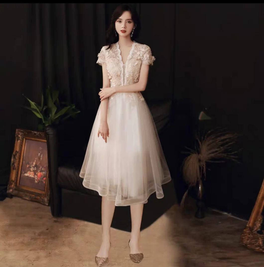 EG-SALE-AME-00207 French style Lemondtajoes annual party evening dress Tea lenght skirt female niche light luxury banquet temperament sparkling sequins